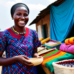 **Image Prompt:** A vibrant marketplace scene in Bujumbura, Burundi, filled with colorful textiles and local crafts. A woman in a modest, patterned dress smiles while bartering for a hand-woven basket. Other market vendors are visible in the background, showcasing their goods. *Safe for work, appropriate content, fully clothed, professional photography, perfect anatomy, natural proportions, family-friendly.*