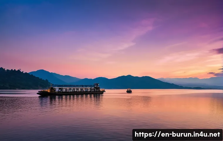 부룬디 키부 호수 - **"Lake Kivu's Engineering Marvel at Sunset"**: A wide-angle shot capturing the serene yet powerful ...