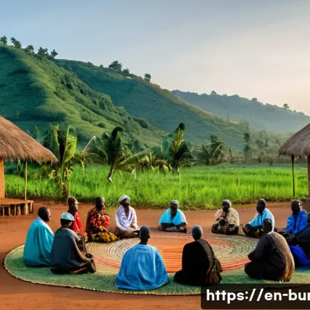 부룬디 내전과 평화 프로세스 - A detailed, realistic scene of a diverse Burundian village community gathering for a traditional rec...