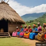 부룬디의 역사적 사건 - A vibrant scene depicting a traditional Burundian royal court from the pre-colonial era, featuring t...