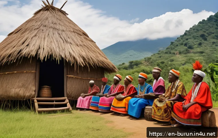 부룬디의 역사적 사건 - A vibrant scene depicting a traditional Burundian royal court from the pre-colonial era, featuring t...