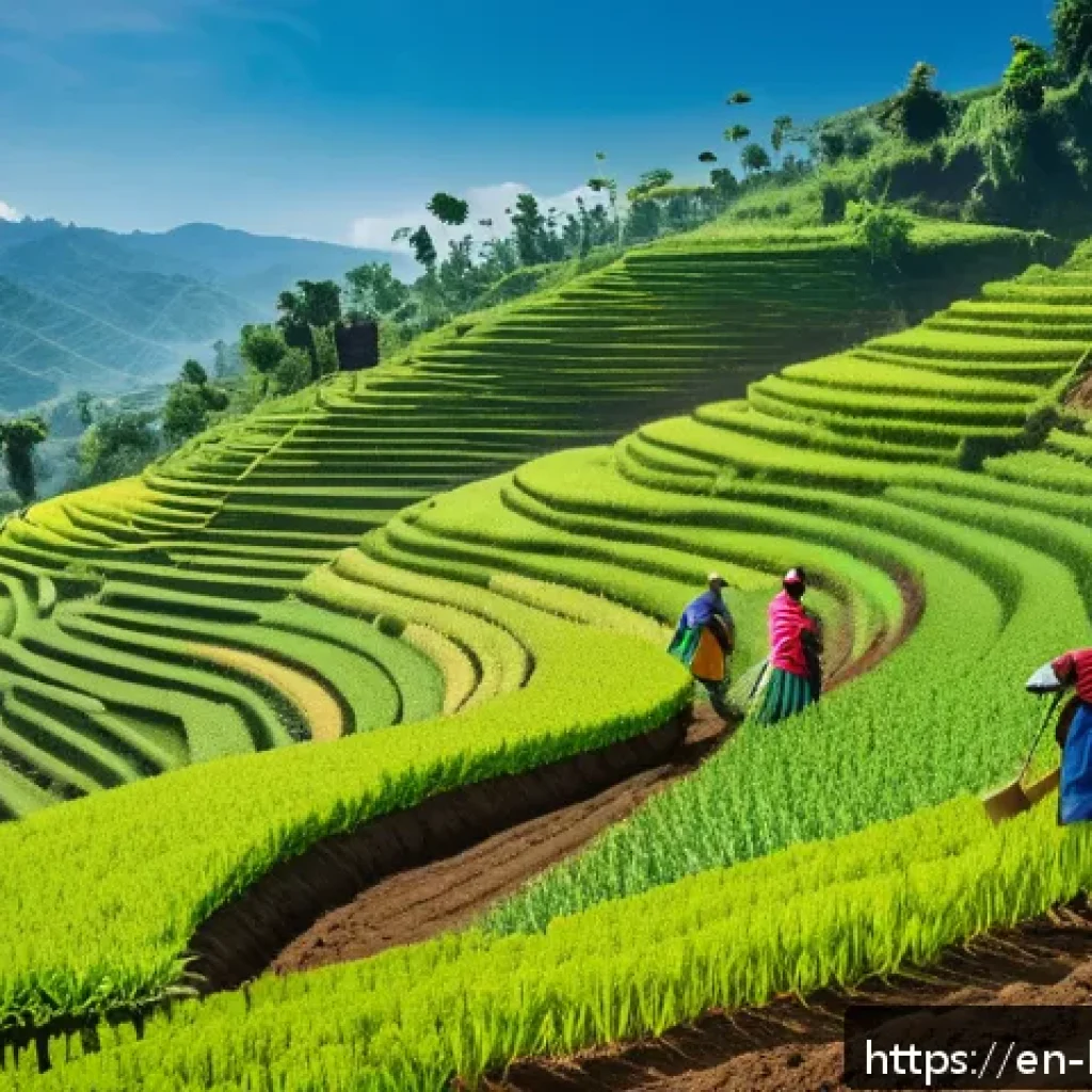 부룬디의 대표적 인물 - A vibrant rural scene in Burundi showcasing farmers on steep hillsides using terracing agricultural ...