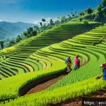 부룬디의 대표적 인물 - A vibrant rural scene in Burundi showcasing farmers on steep hillsides using terracing agricultural ...