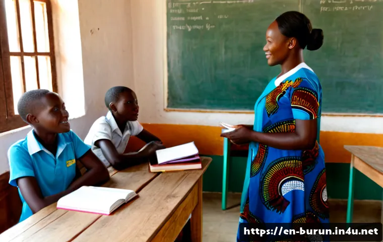 부룬디에서 사용되는 언어 - Photorealistic documentary-style scene in a bright community classroom in Bujumbura, Burundi, a loca...
